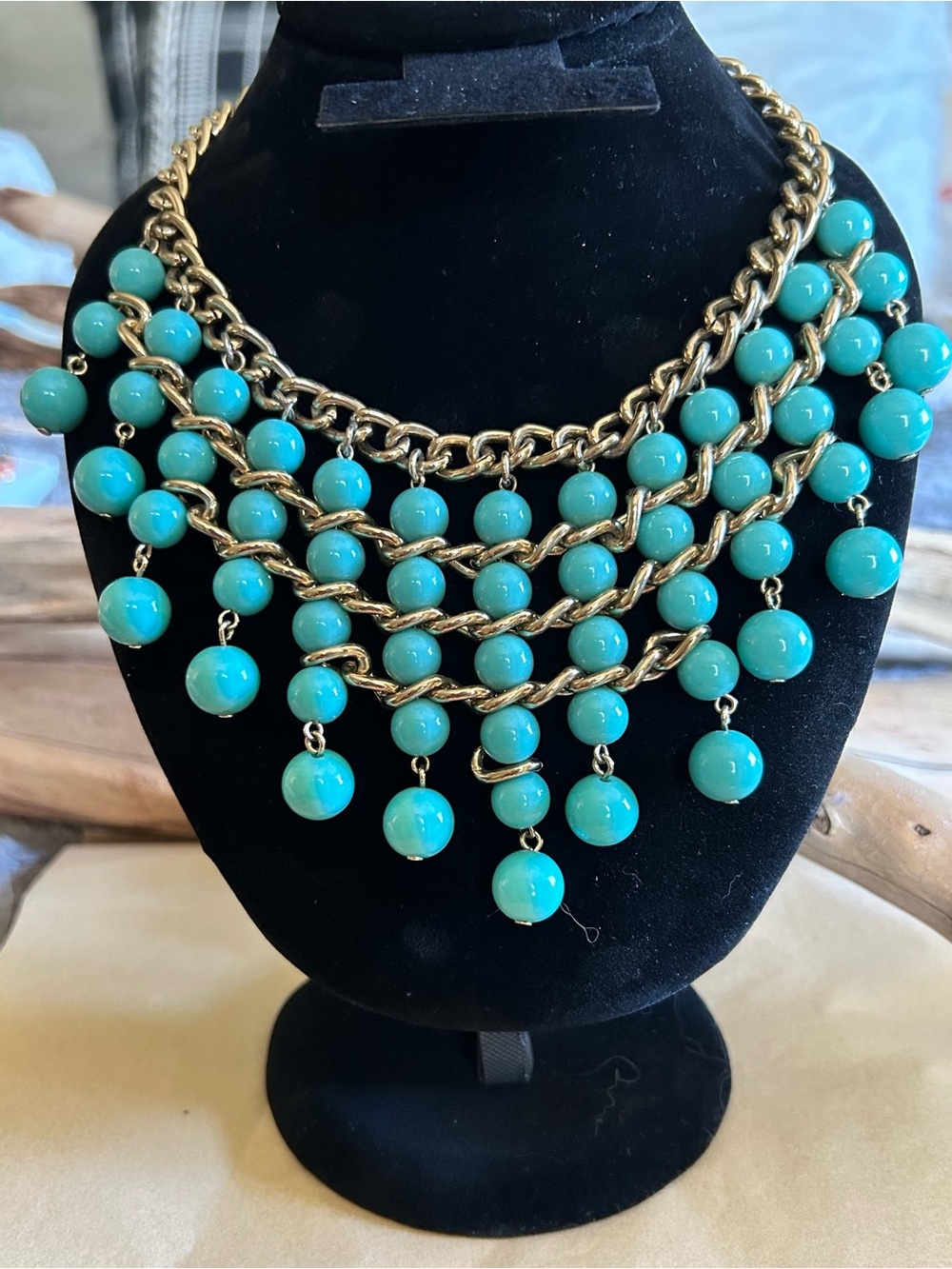 Amrita Singh Vintage Turquoise Beaded Multi-Strand Chain Necklace